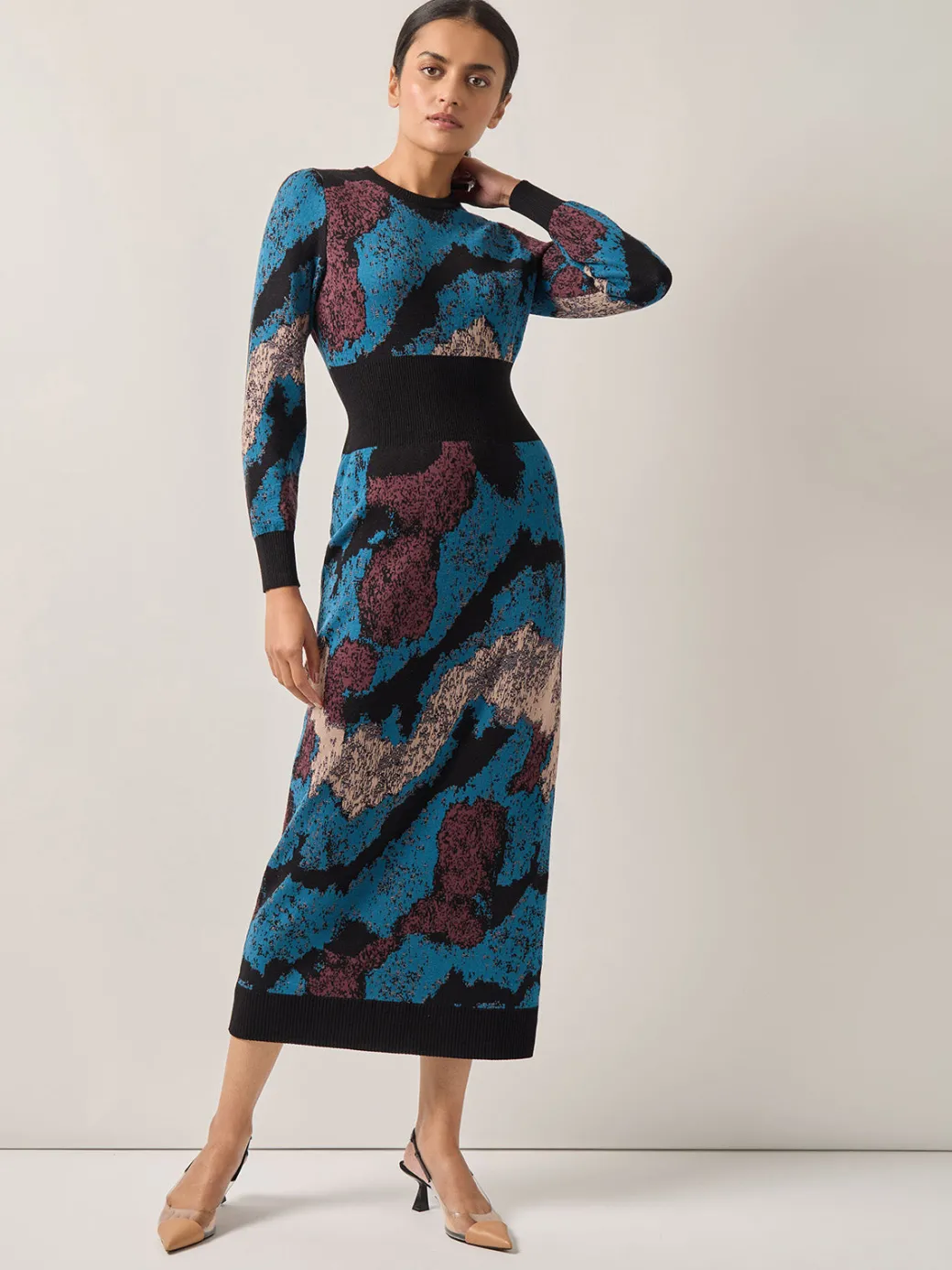 Abstract Sheath Jacquard Knit Maxi Dress|Misook Best