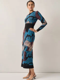 Abstract Sheath Jacquard Knit Maxi Dress|Misook Best