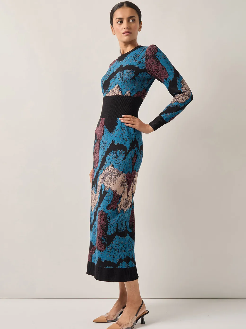 Abstract Sheath Jacquard Knit Maxi Dress|Misook Best