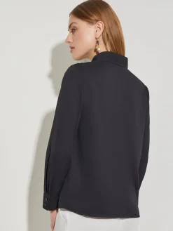 Abstract Stitch Embroidered Button-Front Crepe Blouse|Misook New