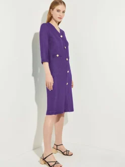 A-Line Button Detail Textured Knit Dress|Misook Sale