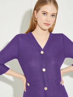 A-Line Button Detail Textured Knit Dress|Misook Sale