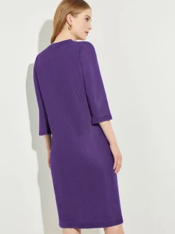 A-Line Button Detail Textured Knit Dress|Misook Sale