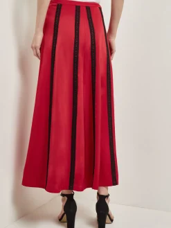 A-Line Crepe de Chine Lace Applique Maxi Skirt|Misook New