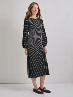 A-Line Melange Striped Soft Knit Midi Dress|Misook Hot