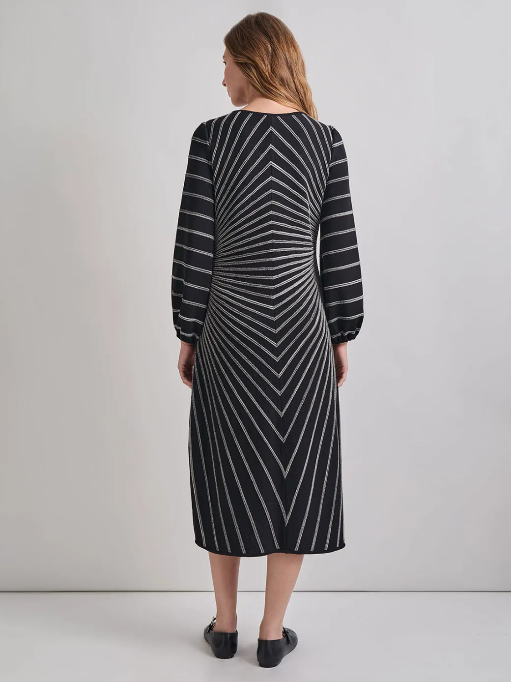 A-Line Melange Striped Soft Knit Midi Dress|Misook Hot