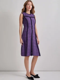 A-Line Princess Seam Fringe Trim Knit Dress|Misook Clearance