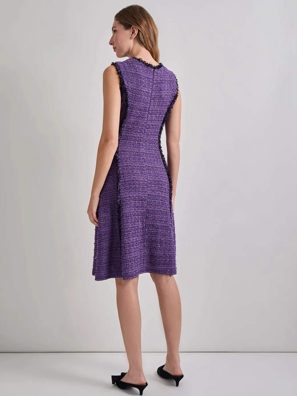 A-Line Princess Seam Fringe Trim Knit Dress|Misook Clearance