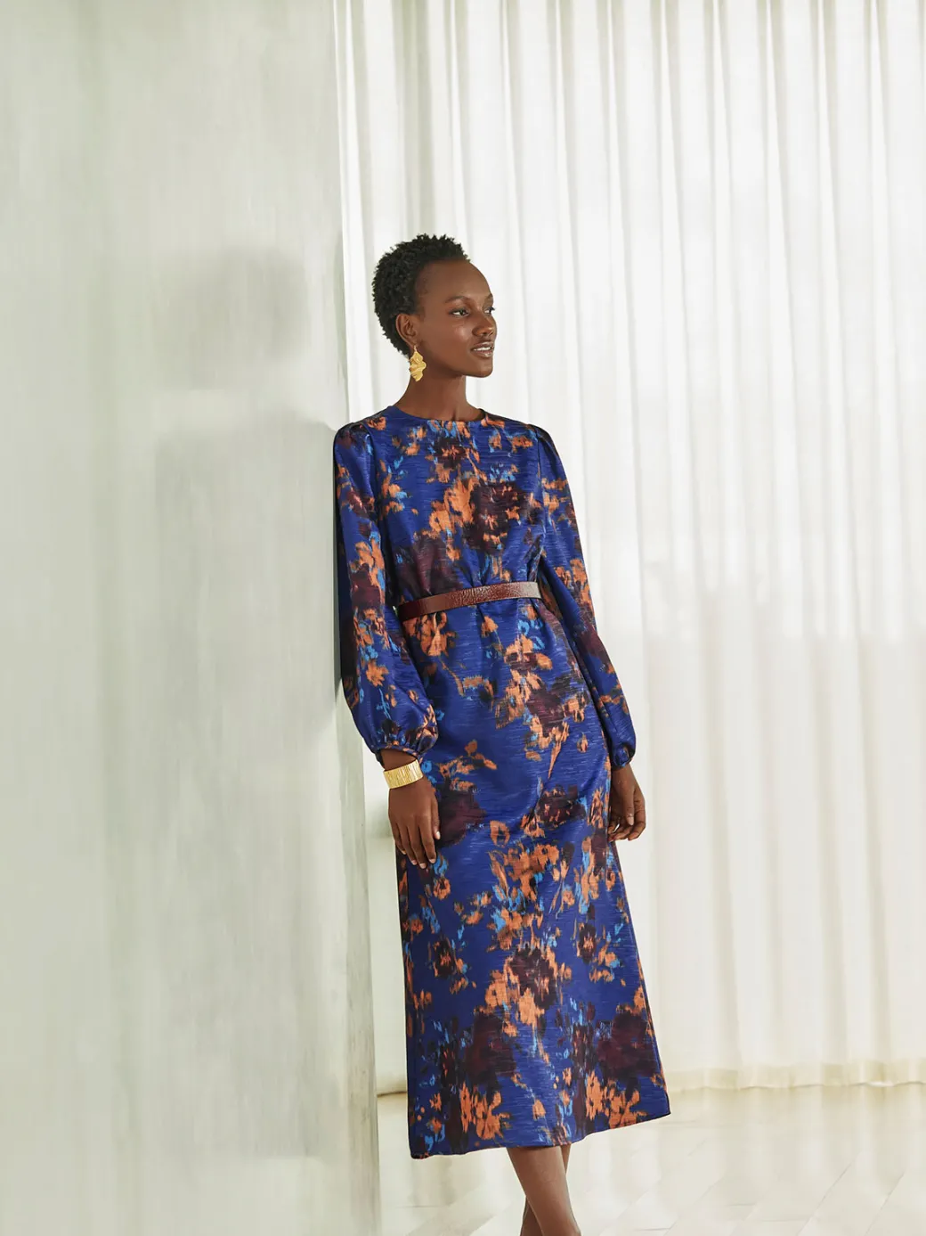 A-Line Printed Woven Maxi Dress|Misook Discount