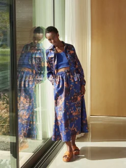 A-Line Printed Woven Maxi Skirt|Misook Online