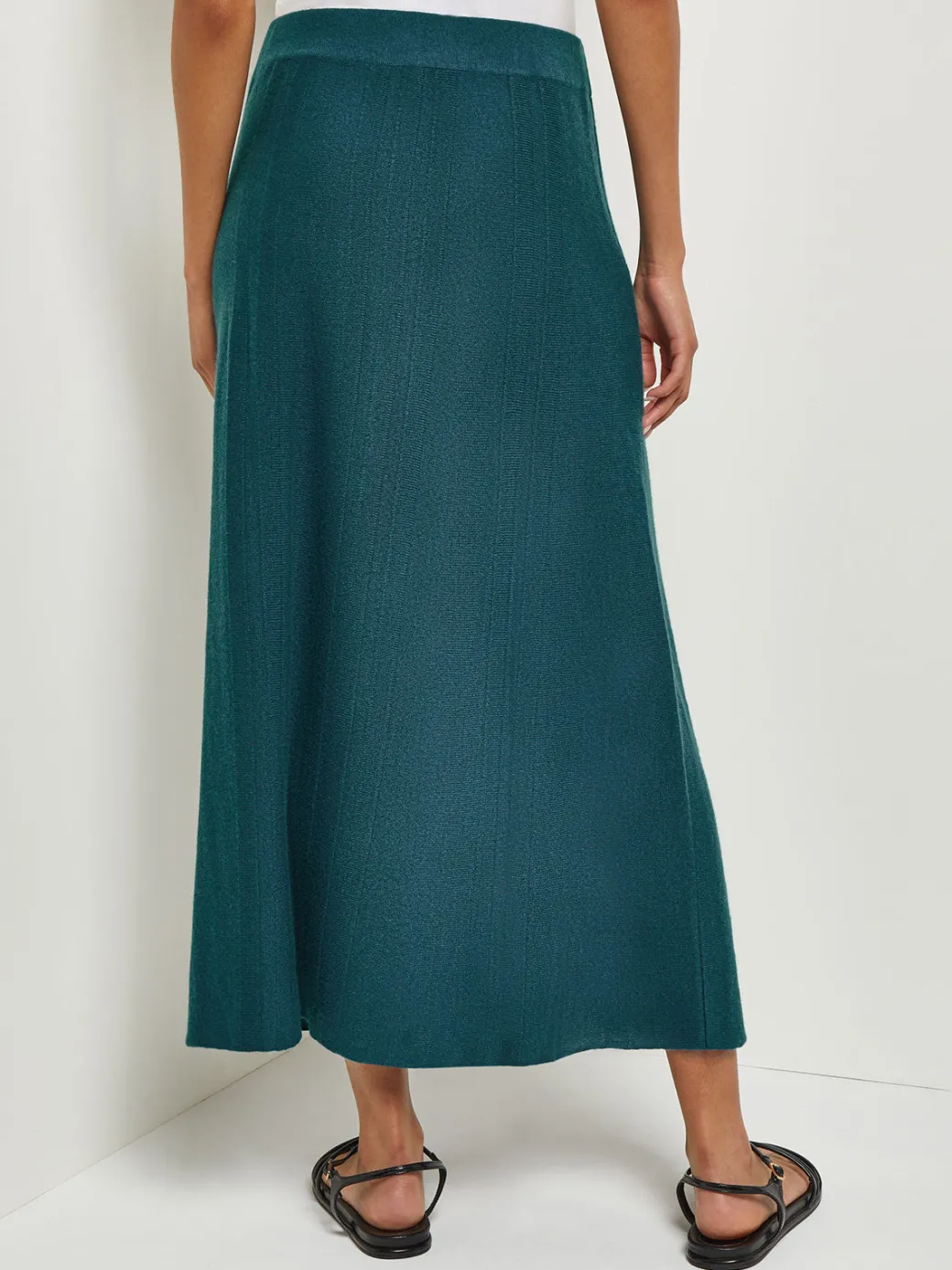 A-Line Textural Stripe Cashmere Midi Skirt|Misook Hot