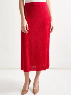 A-Line Tonal Patterned Knit Midi Skirt|Misook Online