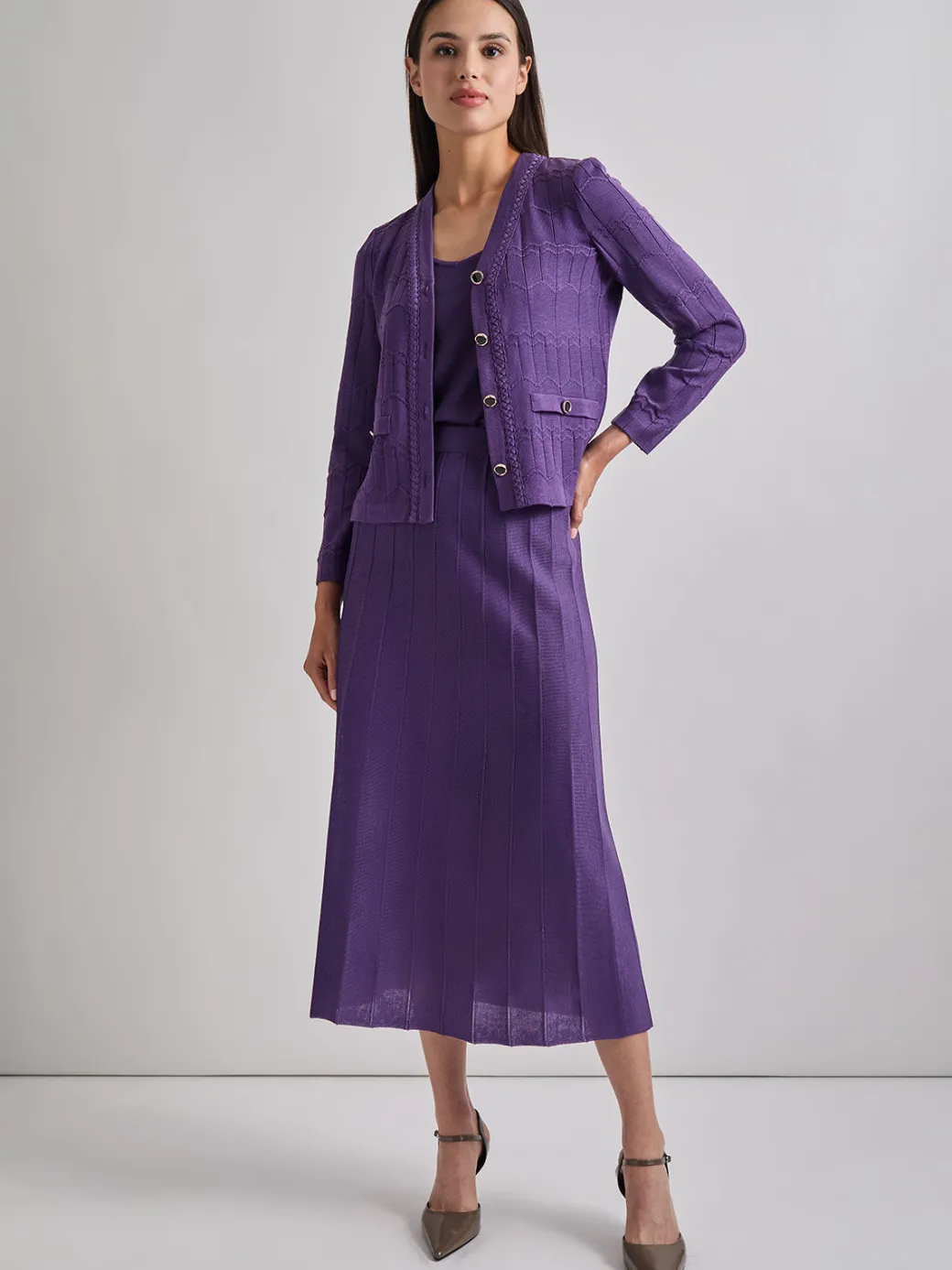 A-Line Tonal Spaced Rib Knit Maxi Skirt|Misook Online