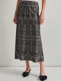 A-Line Two-Tone Jacquard Knit Maxi Skirt|Misook Outlet