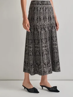 A-Line Two-Tone Jacquard Knit Maxi Skirt|Misook Outlet