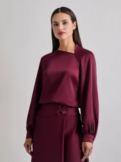 Asymmetrical Neckline Crepe de Chine Blouse|Misook Outlet