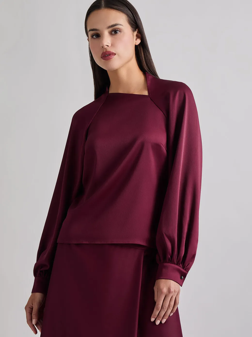 Asymmetrical Neckline Crepe de Chine Blouse|Misook Outlet