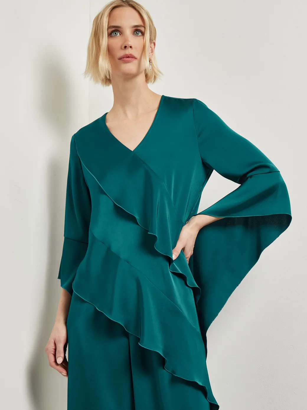 Asymmetrical Ruffle Blouse - Crepe De Chine|Misook Clearance