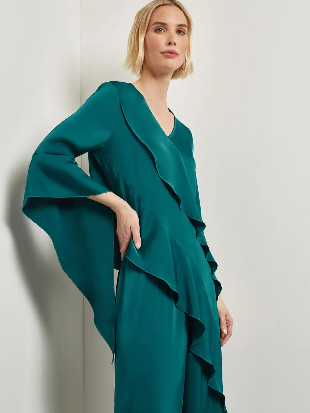 Asymmetrical Ruffle Blouse - Crepe De Chine|Misook Clearance