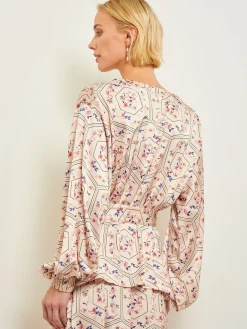 Balloon Sleeve Belted Blouse - Floral Print Crepe de Chine|Misook Hot