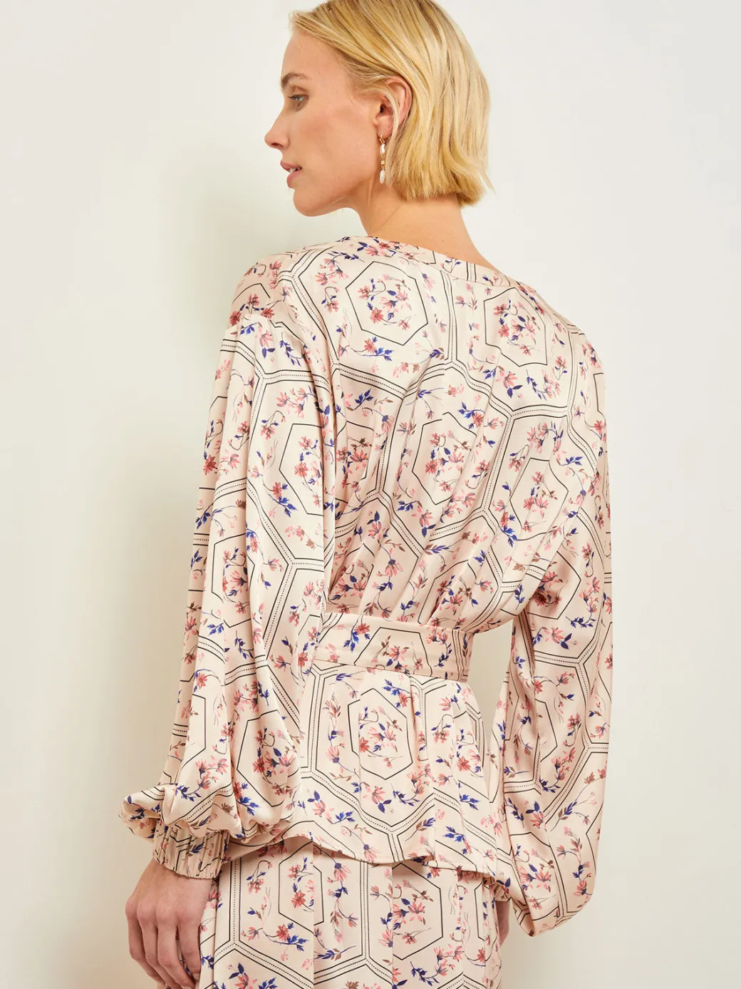Balloon Sleeve Belted Blouse - Floral Print Crepe de Chine|Misook Hot