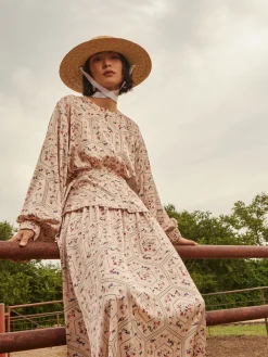 Balloon Sleeve Belted Blouse - Floral Print Crepe de Chine|Misook Hot