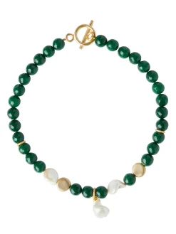 Baroque Mother of Pearl and Green Jade Necklace|Misook Best