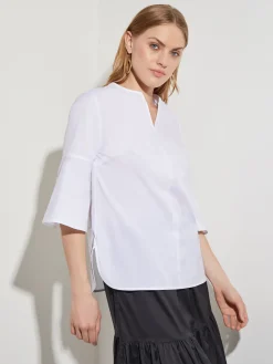 Bell Sleeve Cotton Blend Blouse|Misook Outlet