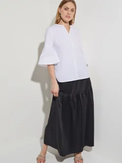 Bell Sleeve Cotton Blend Blouse|Misook Outlet