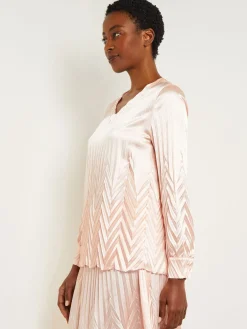 Belted Blouse - Chevron Textured Crepe de Chine|Misook Discount