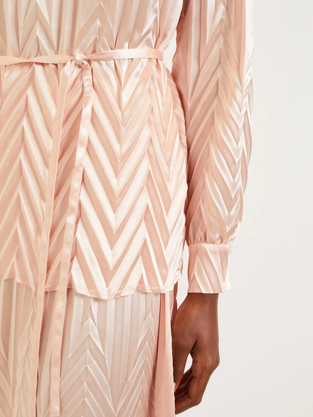 Belted Blouse - Chevron Textured Crepe de Chine|Misook Discount