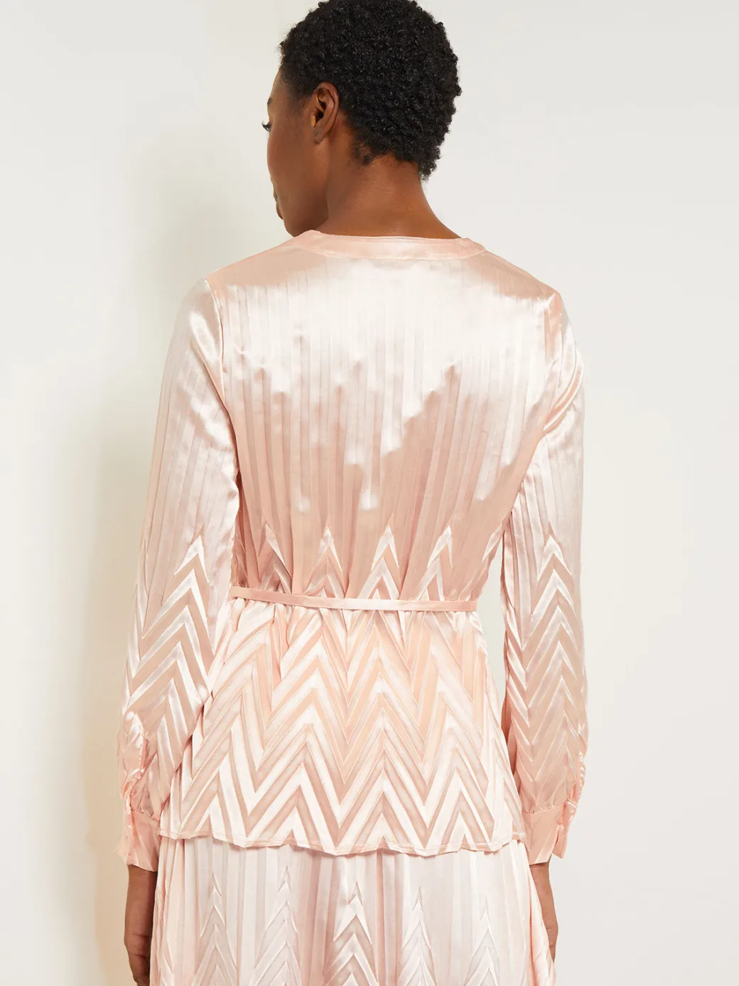Belted Blouse - Chevron Textured Crepe de Chine|Misook Discount