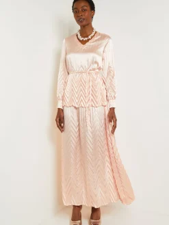 Belted Blouse - Chevron Textured Crepe de Chine|Misook Discount