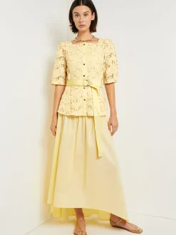 Belted Button Front Blouse - Floral Applique Woven|Misook Sale