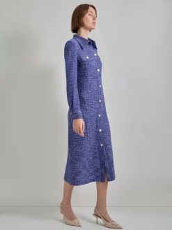 Belted Button Front Tweed Knit Midi Dress|Misook Outlet