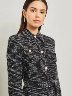 Belted Button Front Tweed Knit Midi Dress|Misook Sale