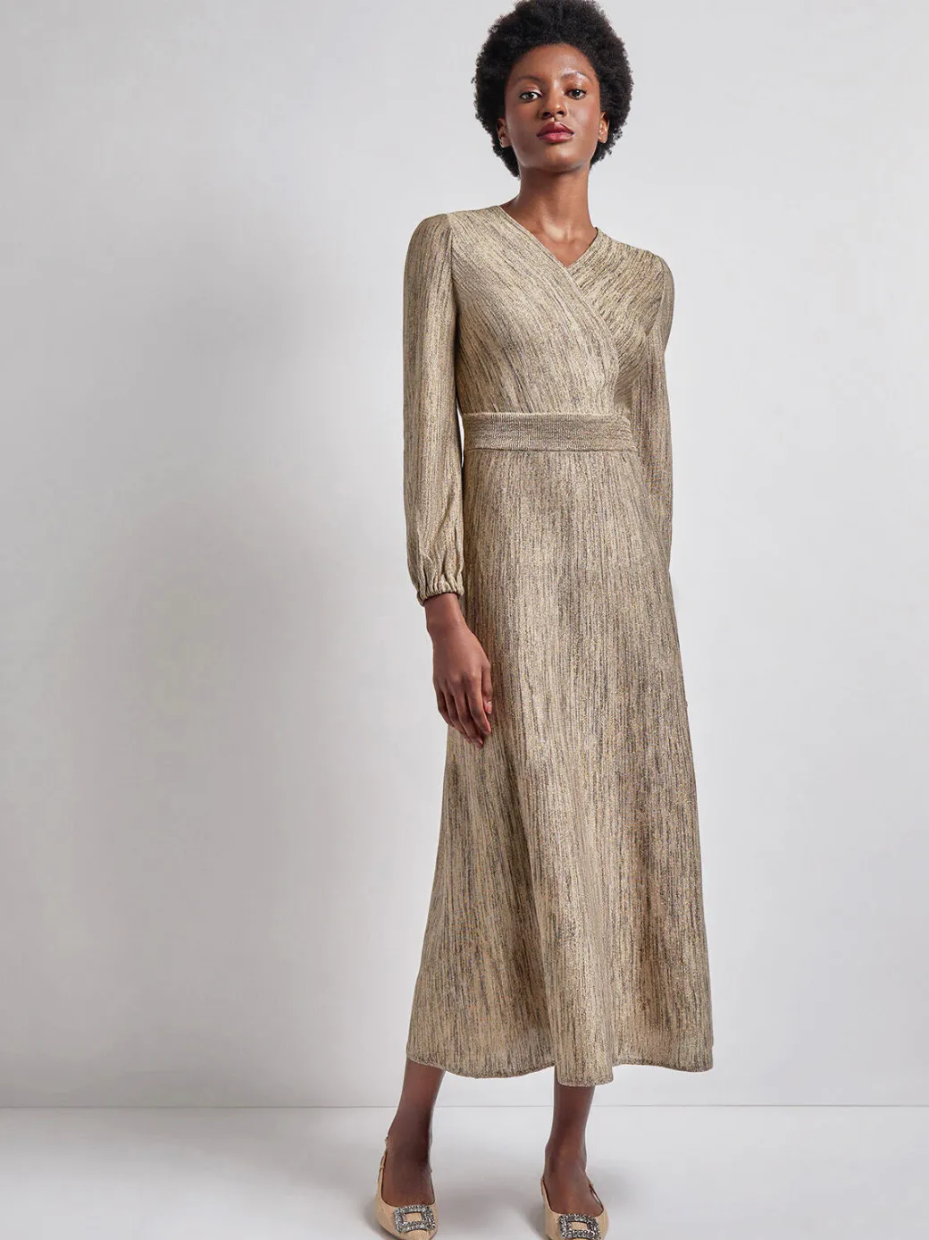 Bishop Sleeve Jacquard Knit Maxi Dress|Misook Online