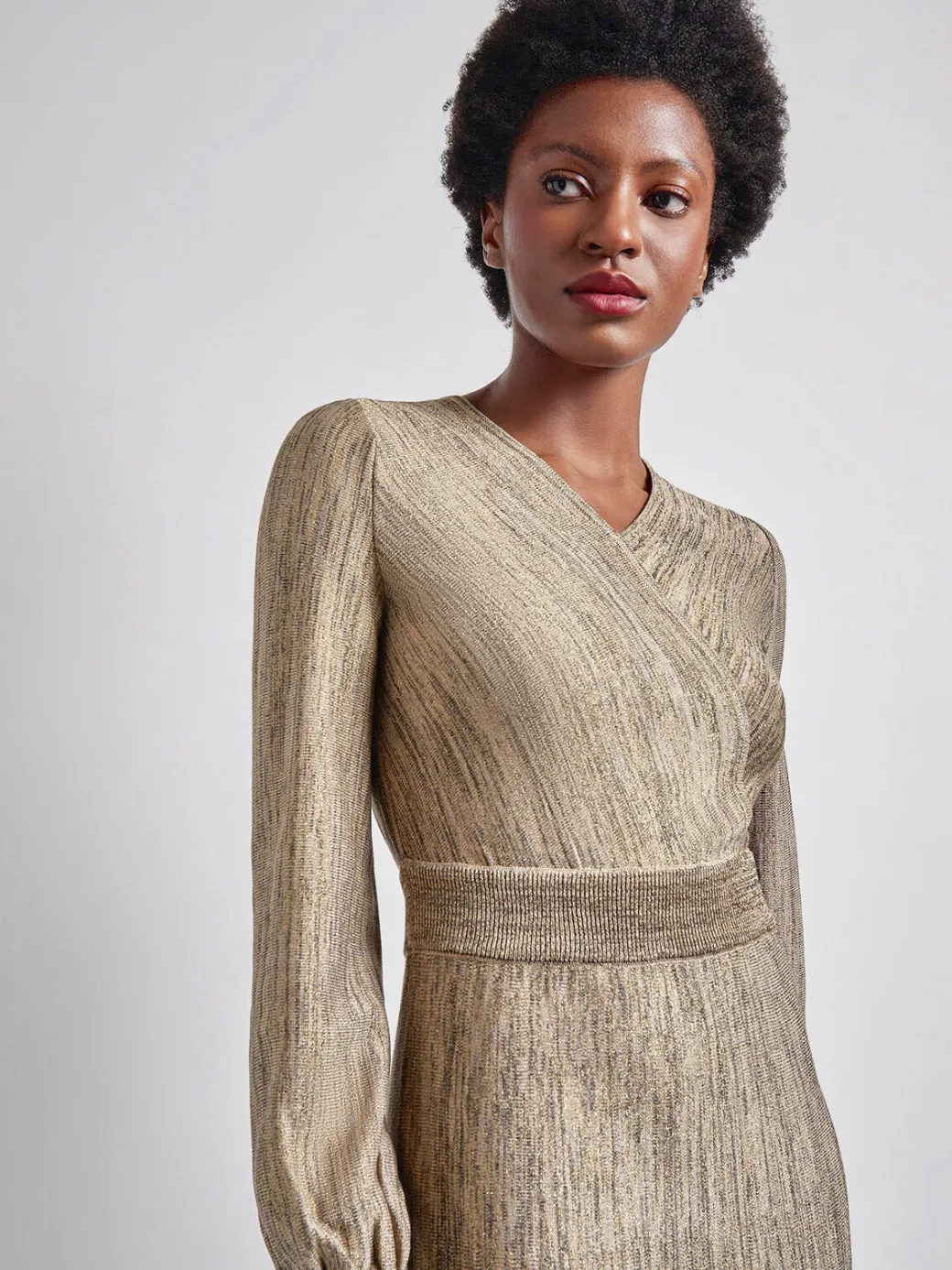 Bishop Sleeve Jacquard Knit Maxi Dress|Misook Online