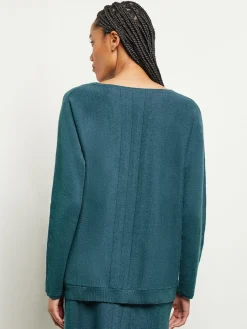 Boat Neck Textural Stripe Cashmere Tunic|Misook Online