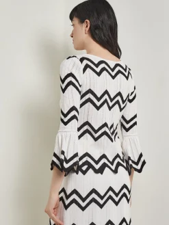 Boat Neck Tunic - Contrast Chevron Pointelle Soft Knit|Misook Best