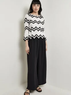 Boat Neck Tunic - Contrast Chevron Pointelle Soft Knit|Misook Best