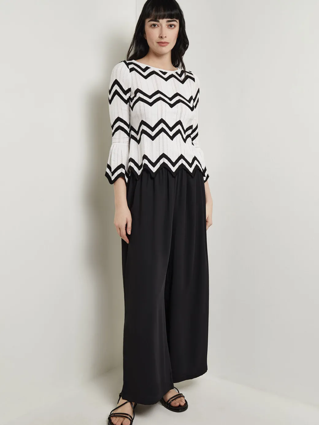 Boat Neck Tunic - Contrast Chevron Pointelle Soft Knit|Misook Best