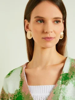 Brushed Satin 18K Gold Oval Clip Earrings|Misook Discount