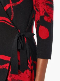 Brushstroke Pattern Knit Faux Wrap Dress|Misook Discount