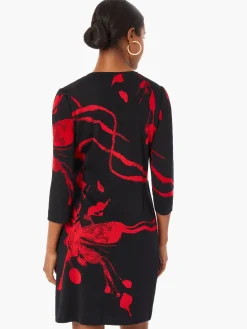 Brushstroke Pattern Knit Faux Wrap Dress|Misook Discount