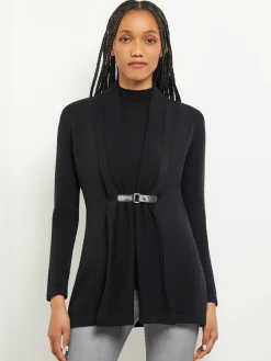 Buckle Detail Shawl Collar Cashmere Cardigan|Misook Outlet