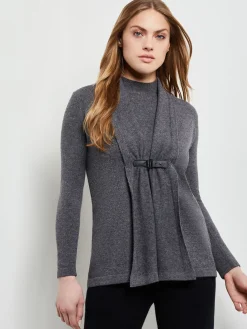 Buckle Detail Shawl Collar Cashmere Cardigan|Misook Hot