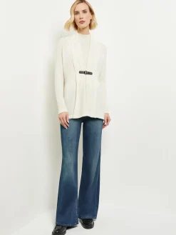 Buckle Detail Shawl Collar Cashmere Cardigan|Misook Clearance