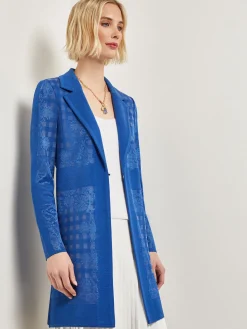 Burnout Floral Pattern Knit Jacket|Misook Discount