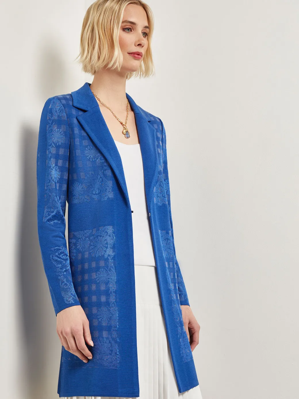 Burnout Floral Pattern Knit Jacket|Misook Discount